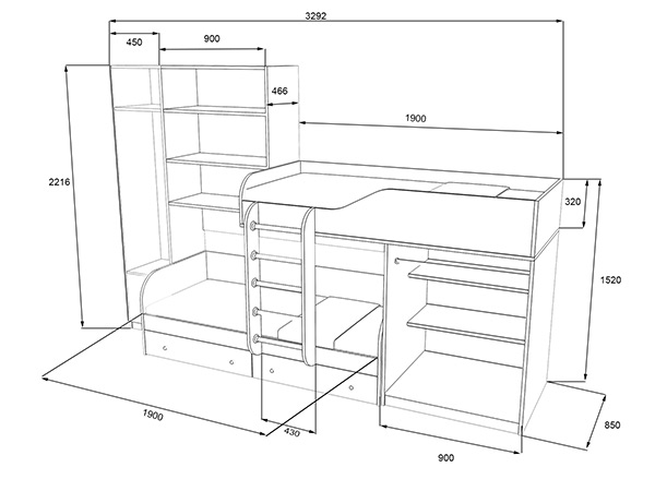 Чертеж эскиз двухъярусной кровати