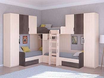 Трехместная кровать ТРИО/3 Дуб молочный