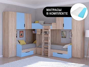 Трехместная кровать ТРИО/3 Сонома с беспружинными матрасами