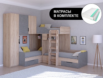 Трехместная кровать ТРИО/1 Сонома с пружинными матрасами