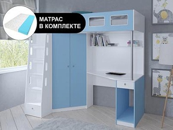 Кровать чердак АСТРА 7 Белый с беспружинным матрасом