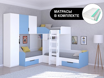 Трехместная кровать ТРИО/1 Белый с пружинными матрасами