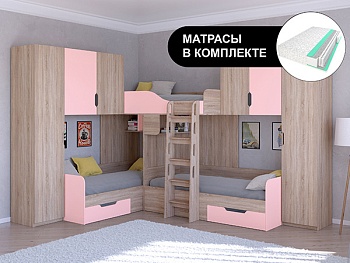 Трехместная кровать ТРИО/3 Сонома с пружинными матрасами