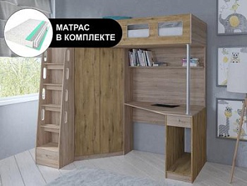 Кровать чердак АСТРА 7 Сонома с пружинным матрасом