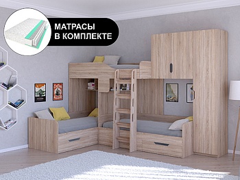 Трехместная кровать ТРИО/2 Сонома с пружинными матрасами