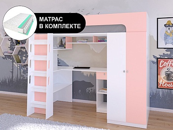 Кровать чердак АСТРА 10 Белый с пружинным матрасом