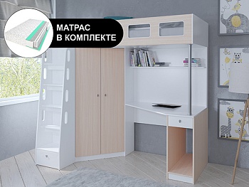 Кровать чердак АСТРА 7 Белый с пружинным матрасом